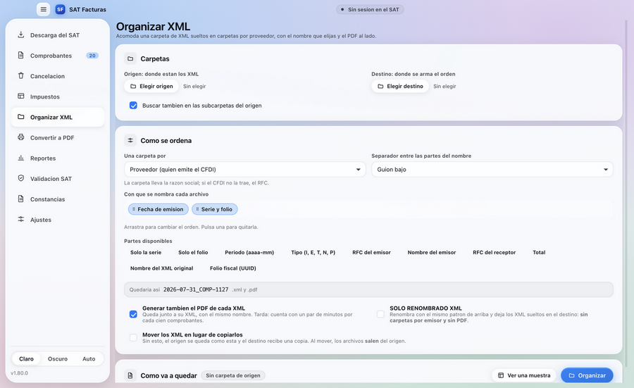 Organizar XML en SAT Facturas