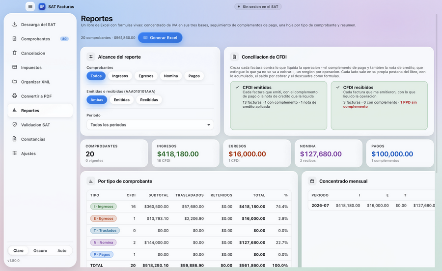 Reportes en Excel en SAT Facturas