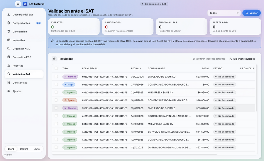 Validación ante el SAT en SAT Facturas